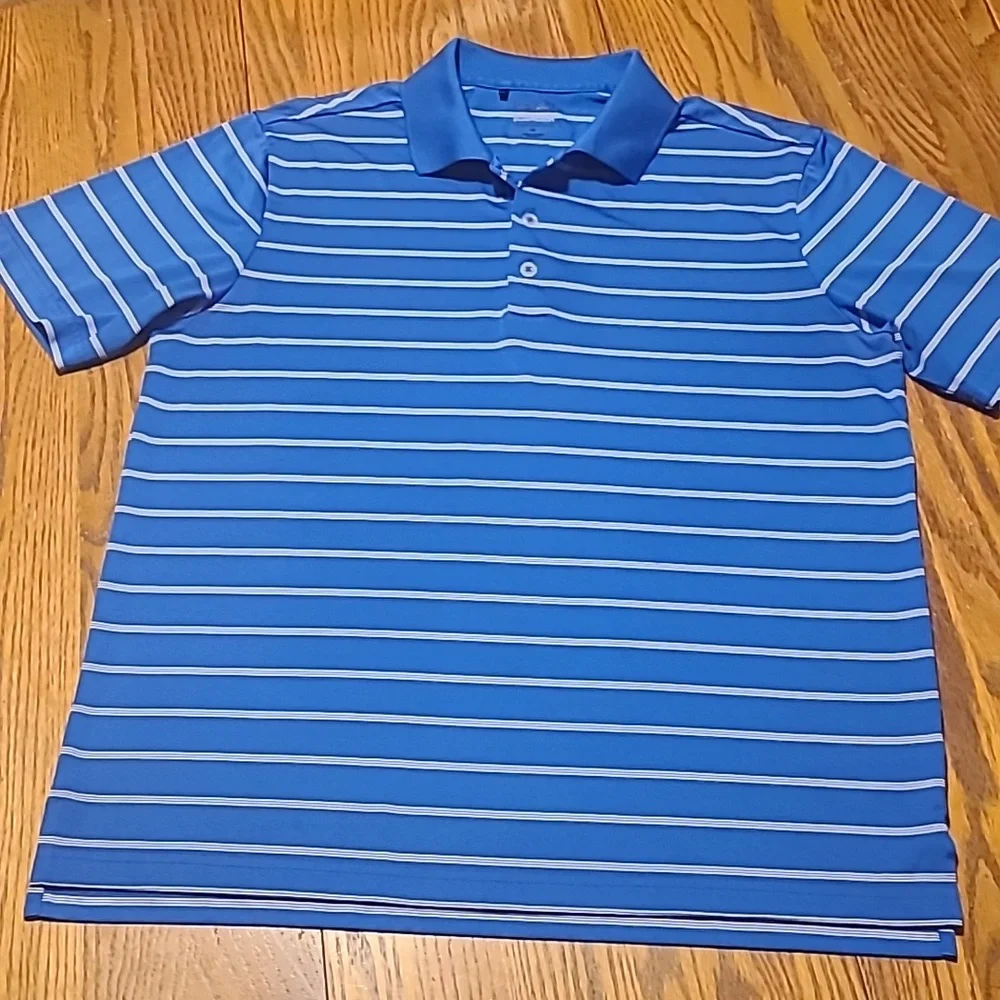 Adidas Blue Polo / Golf Shirt with White Stripes - Men's Medium